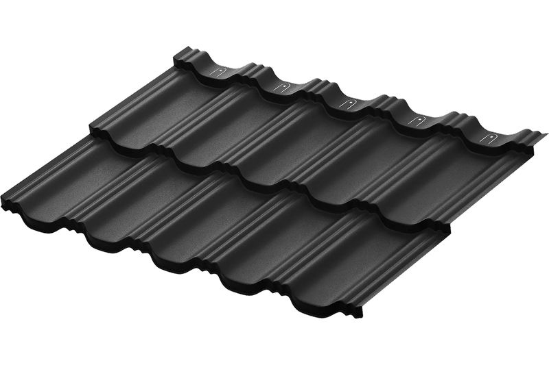 Модульная металлическая черепица Аквасистем Гётеборг PU Matt (Zn180) 0,5мм Rooftop Бархат (лист 1205х765 мм) RAL 9005