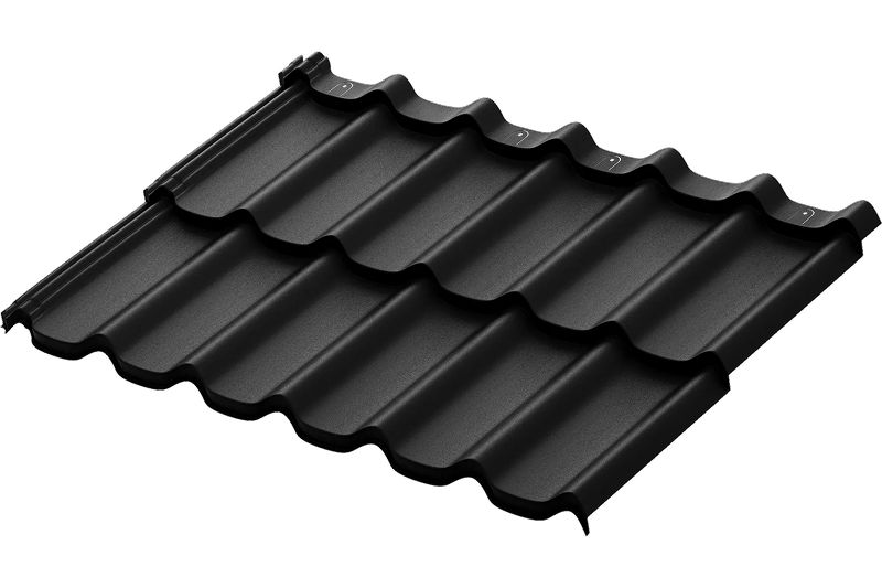 Модульная металлическая черепица Аквасистем Стокгольм PU Matt (Zn275) 0,5мм Rooftop Кашемир (лист 1185х775 мм) RAL 9005