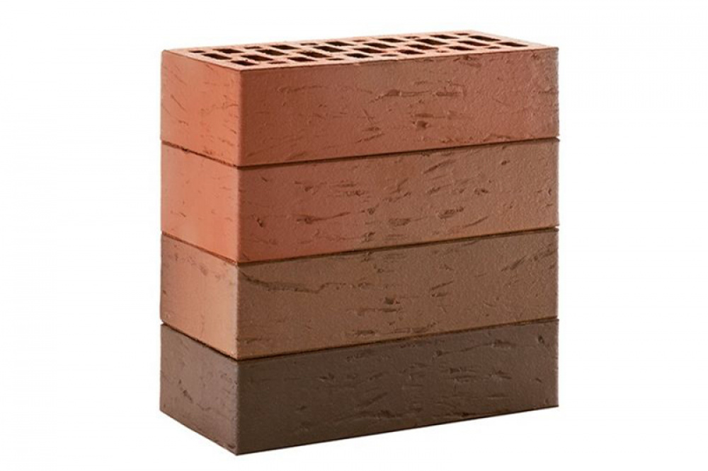 Кирпич облицовочный ЛСР красный флэшинг рустик, утолщенные стенки, М175, 250*120*65 мм